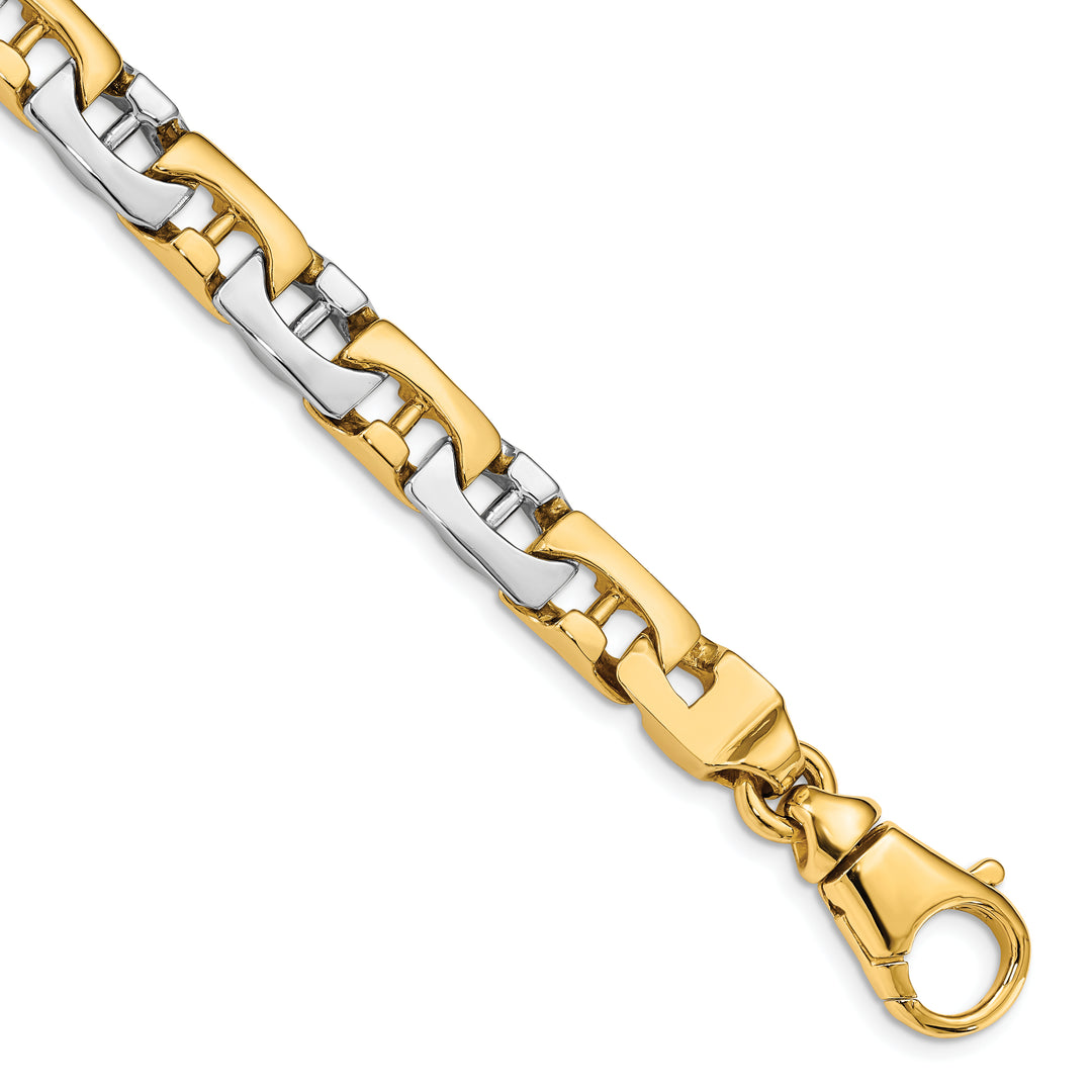14K Two-tone 8.5mm Hand-polished Fancy Link Bracelet
