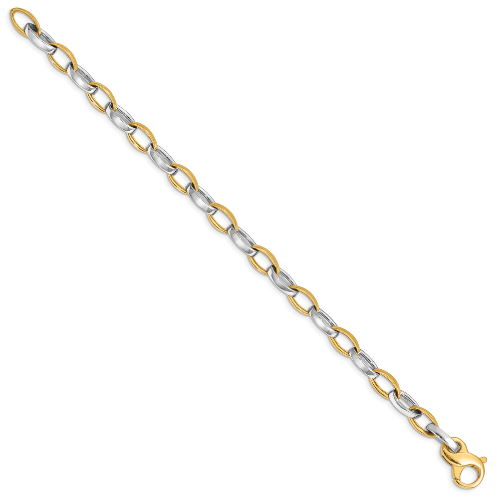 14k Two-tone 6.6mm Hand Polished and Satin Fancy Link Bracelet