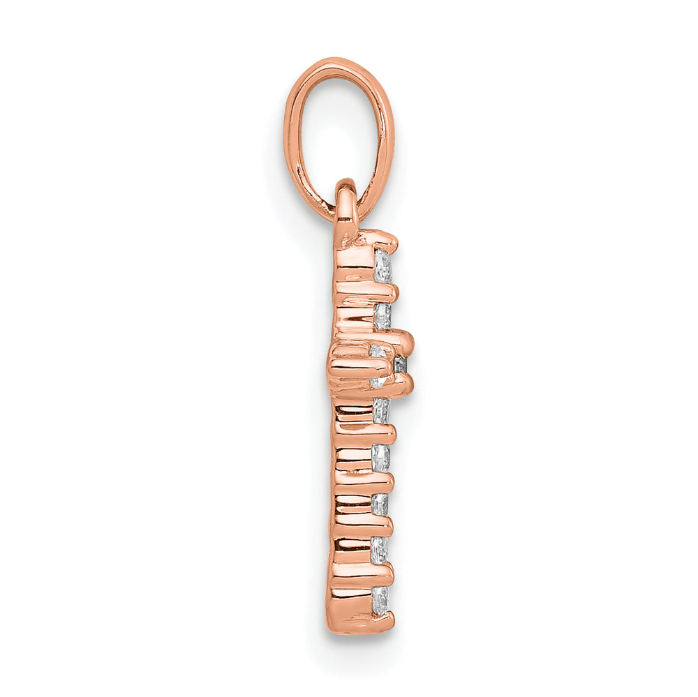 14k Rose Gold Polished Diamond Cross Pendant