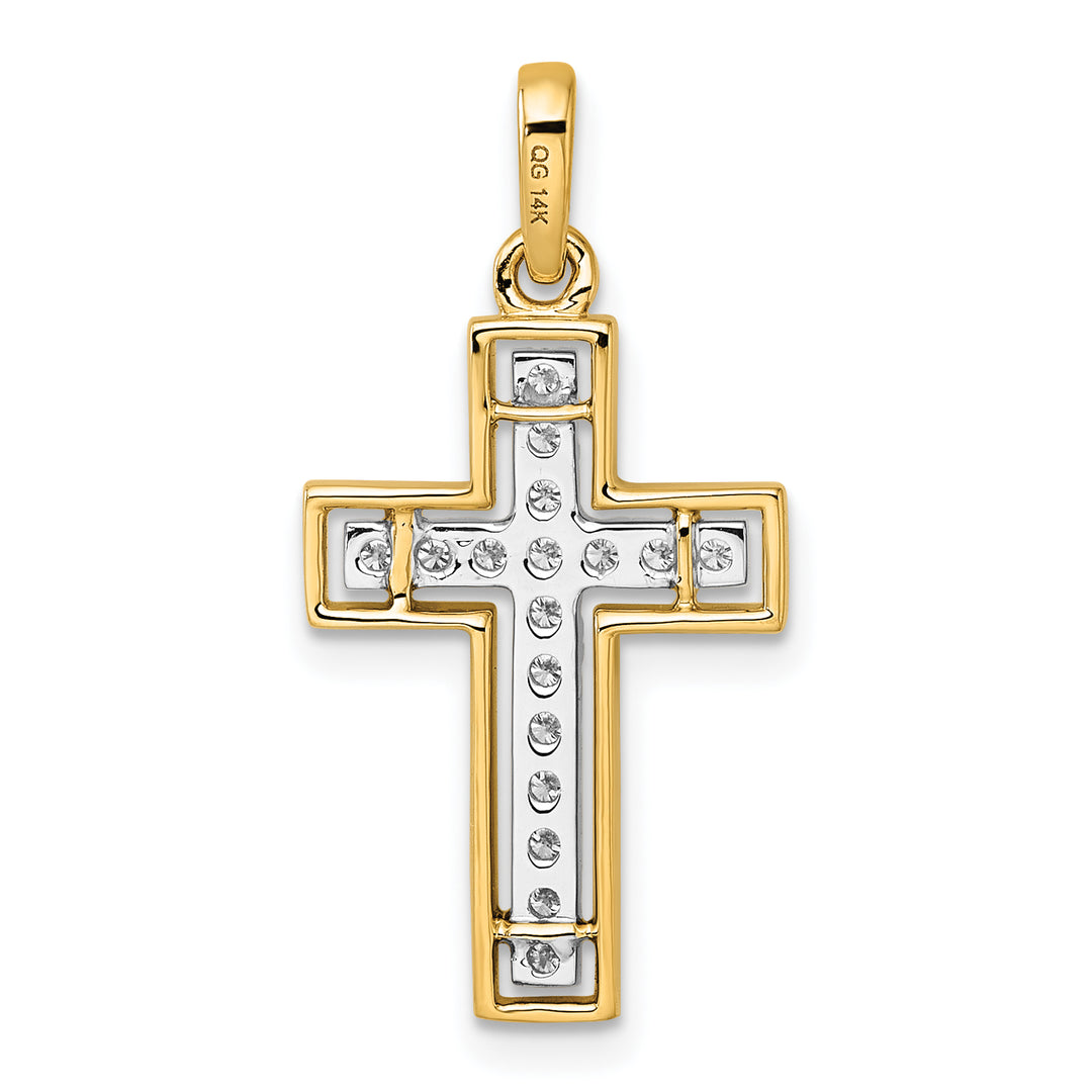 14k and Rhodium Diamond Cross Pendant