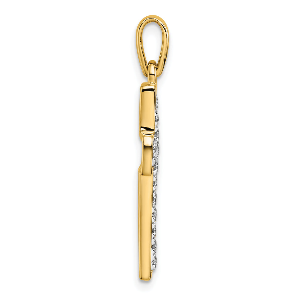 14k and Rhodium Diamond Cross Pendant