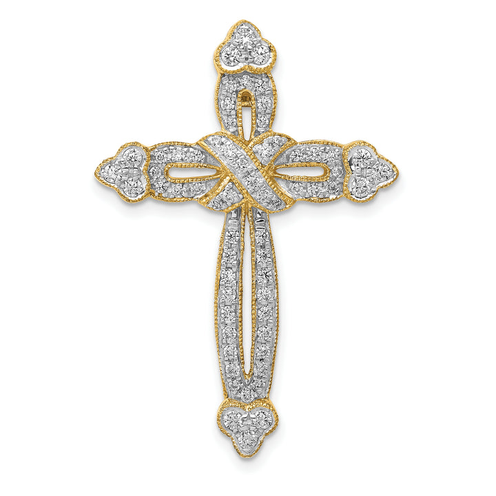 14k 5/8ct. Diamond Budded Cross Chain Slide