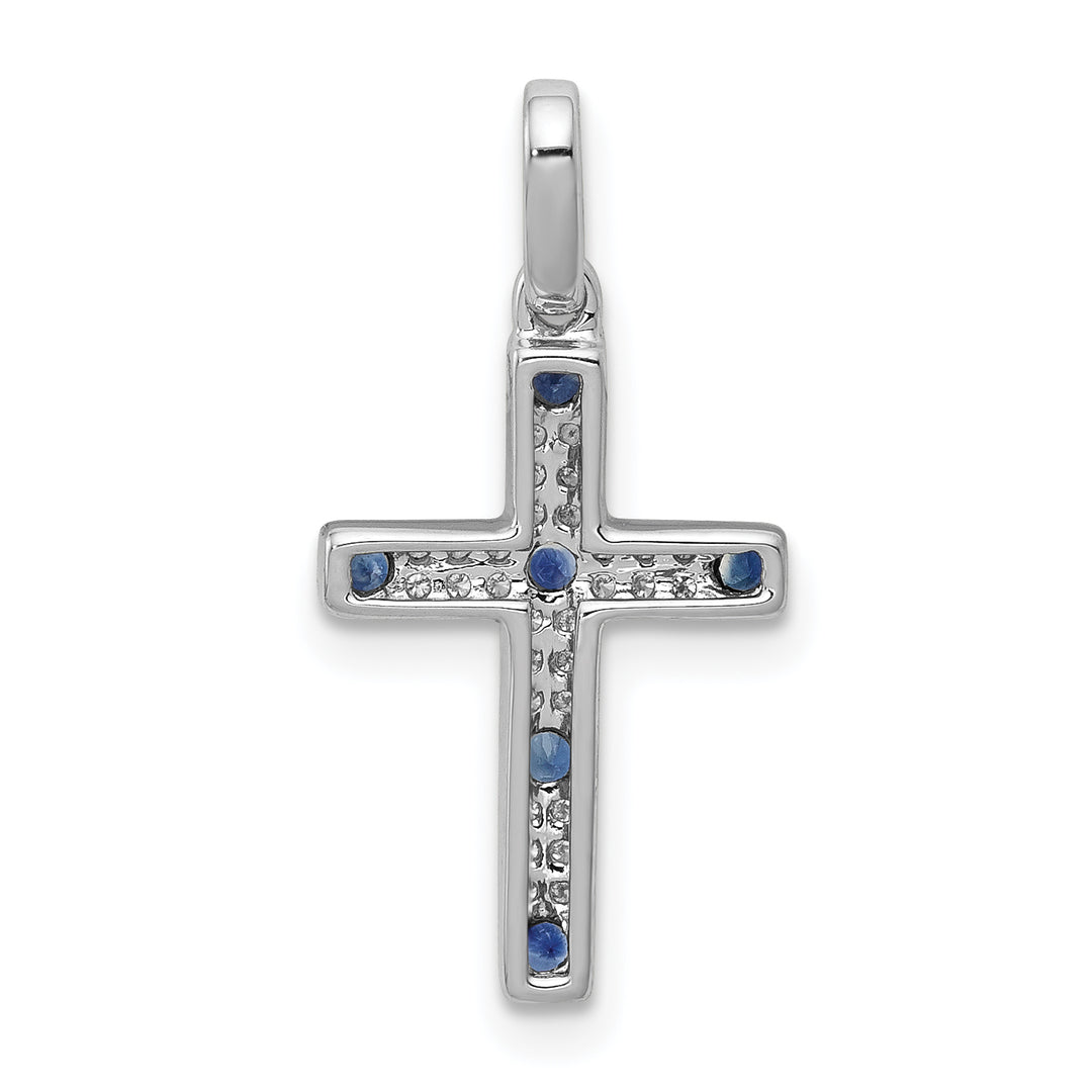 14k White Gold 1/15ct. Diamond and Sapphire Cross Pendant