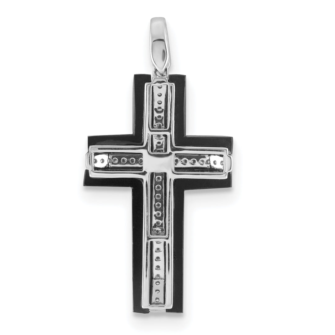 14k White Gold 1/4ct. Diamond and Onyx Cross Pendant