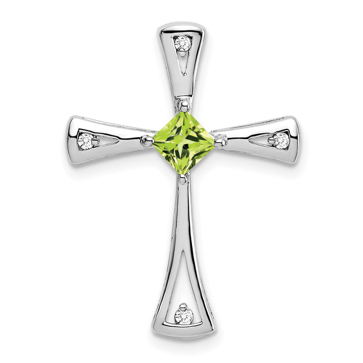 14k White Gold Peridot and Diamond Cross Chain Slide