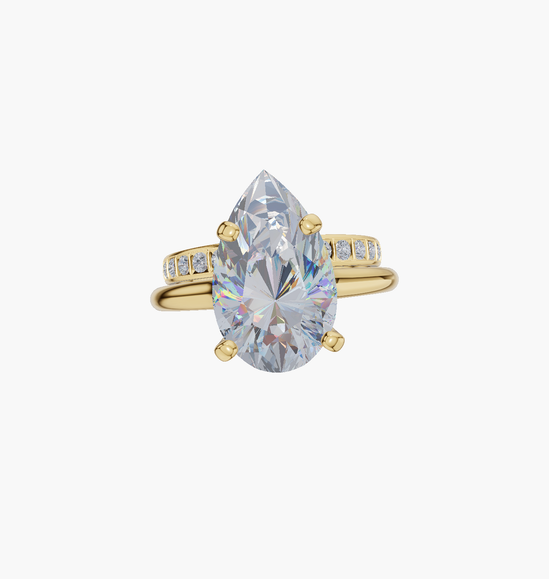 Cathedral engagement 4 prongs pear diamond 3 carat ring