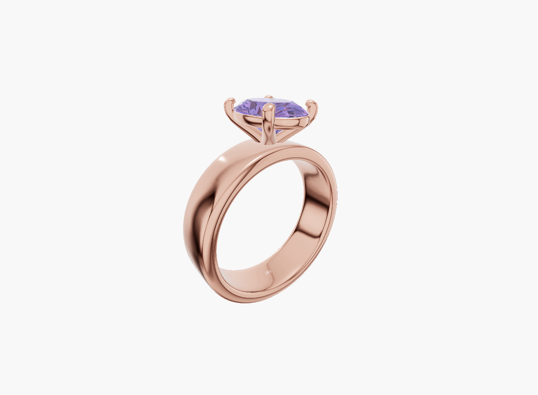 Wide-plain engagement 4 prongs oval diamond 2 carat ring