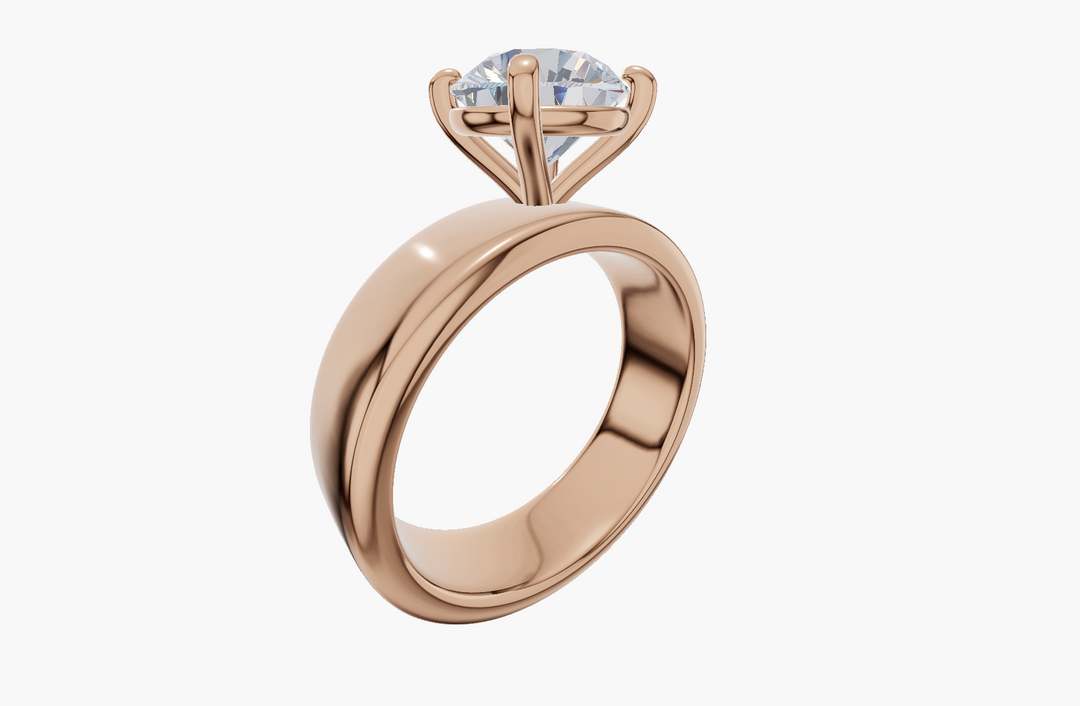 Wide Plain 4 Prongs Round 1.00 ct Lab Diamond 14K Rose Gold ring