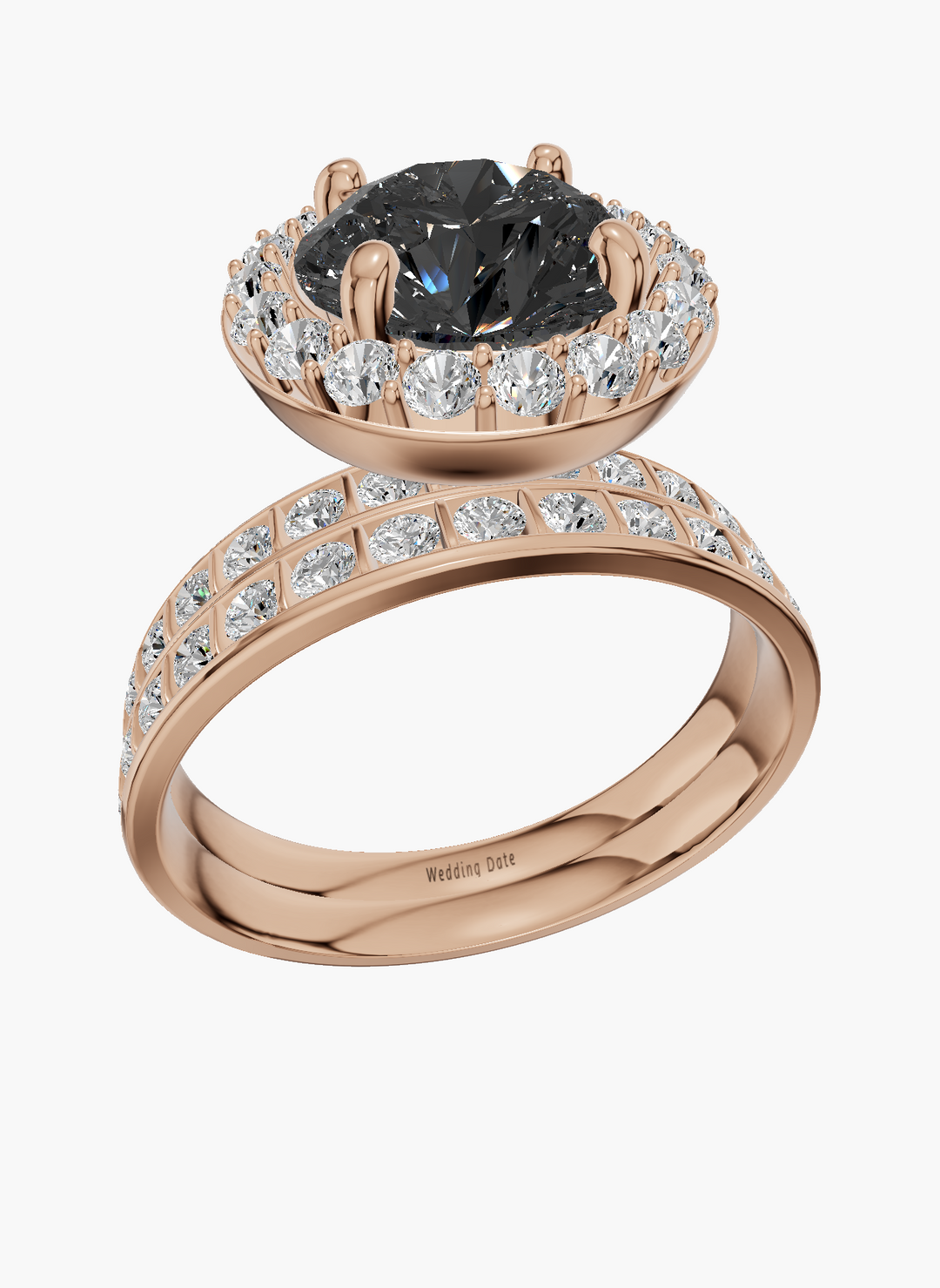 Channel Halo Round 1.25 ct Black Lab Diamond 9K Rose Gold ring