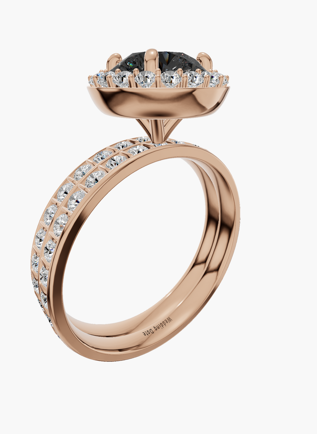 Channel Halo Round 1.25 ct Black Lab Diamond 9K Rose Gold ring