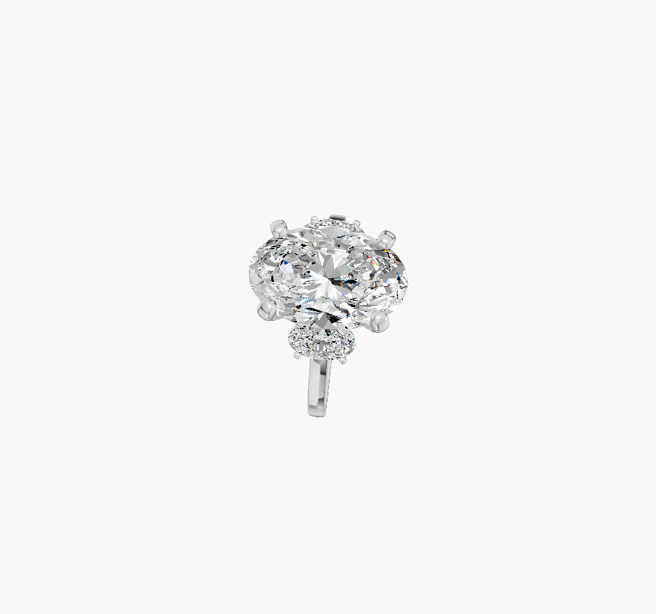 Plain Three Stone 3.00 ct Oval Lab Diamond Platinum ring