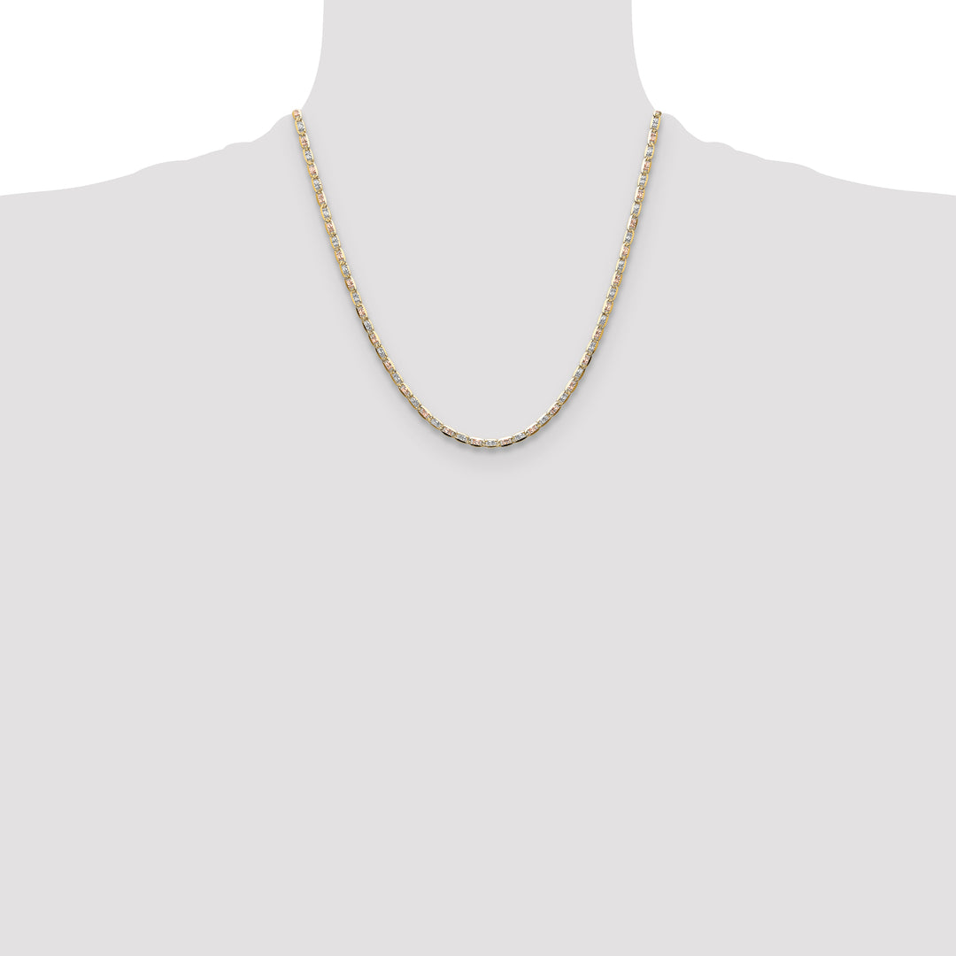 14k 3.2mm Tri-color Gold PavÃ© Valentino Chain
