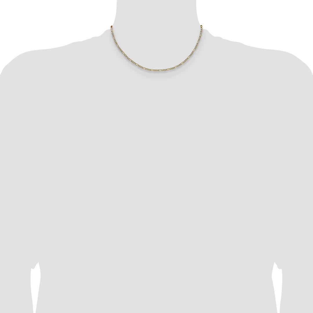 14k 2.3mm Semi-solid with Rhodium PavÃ© Figaro Chain