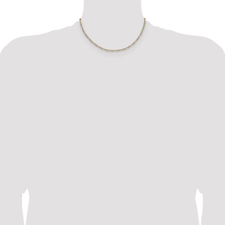 14k 2.3mm Semi-solid with Rhodium PavÃ© Figaro Chain