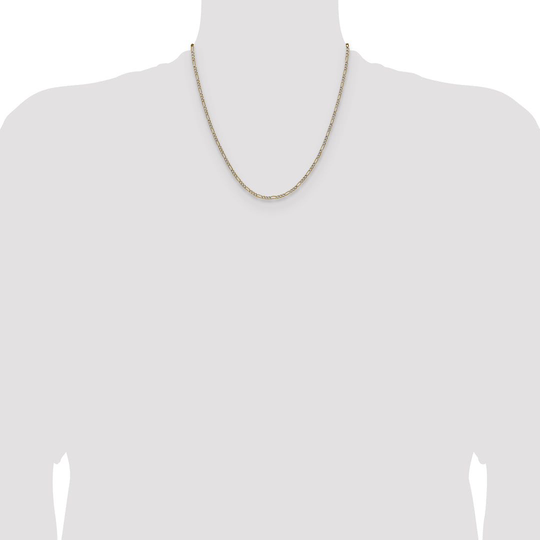 14k 2.3mm Semi-solid with Rhodium PavÃ© Figaro Chain