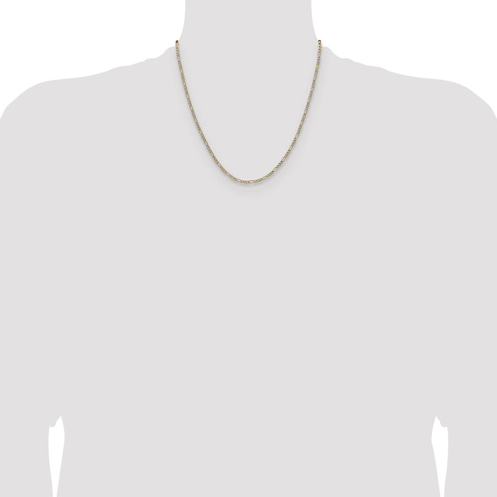 14k 2.3mm Semi-solid with Rhodium PavÃ© Figaro Chain