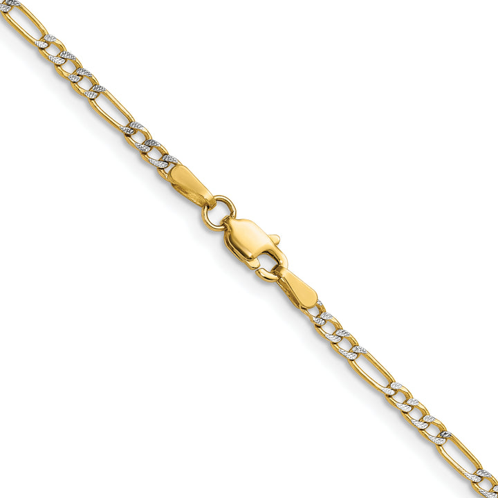 14k 2.3mm Semi-solid with Rhodium PavÃ© Figaro Chain
