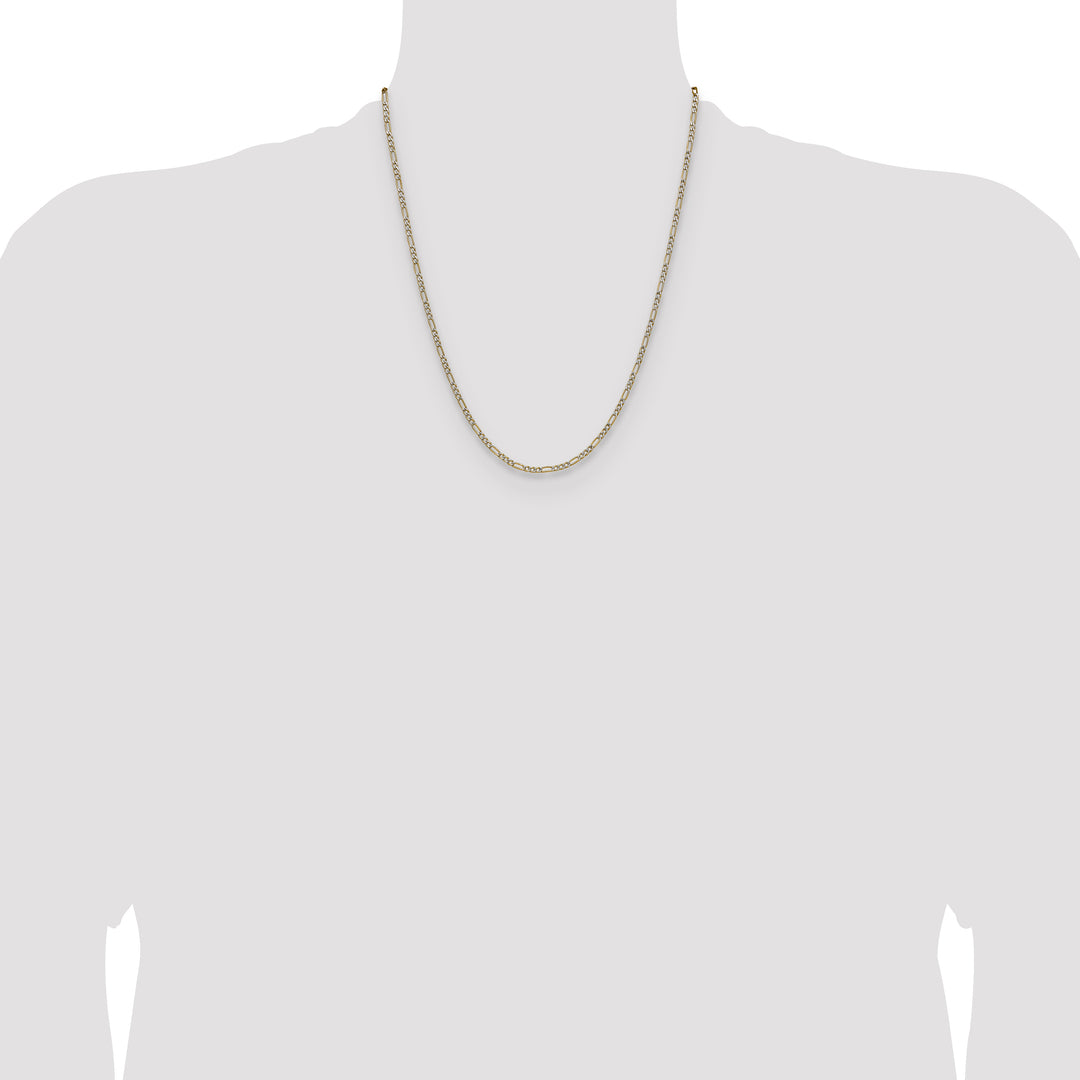 14k 2.3mm Semi-solid with Rhodium PavÃ© Figaro Chain