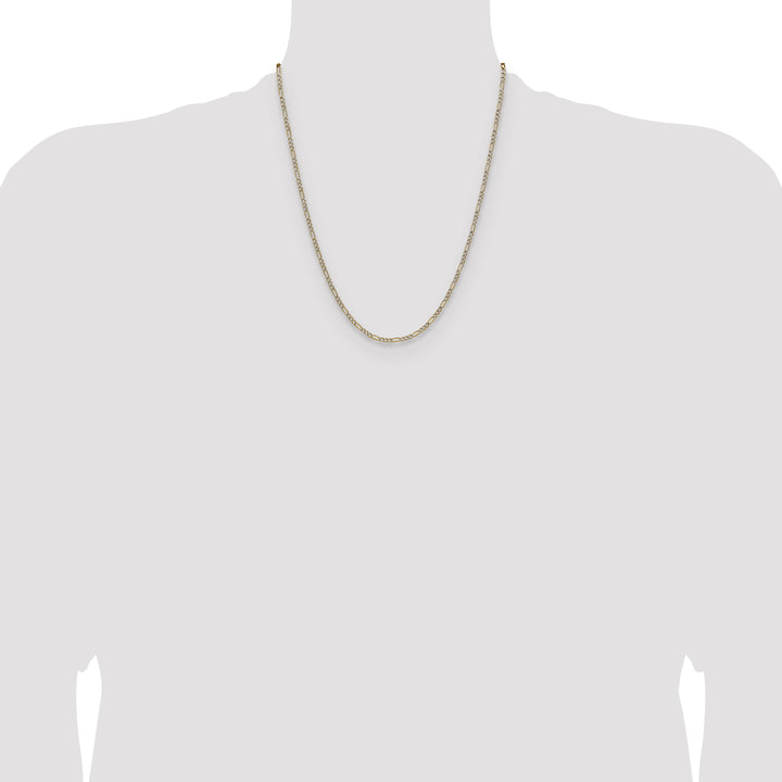 14k 2.3mm Semi-solid with Rhodium PavÃ© Figaro Chain