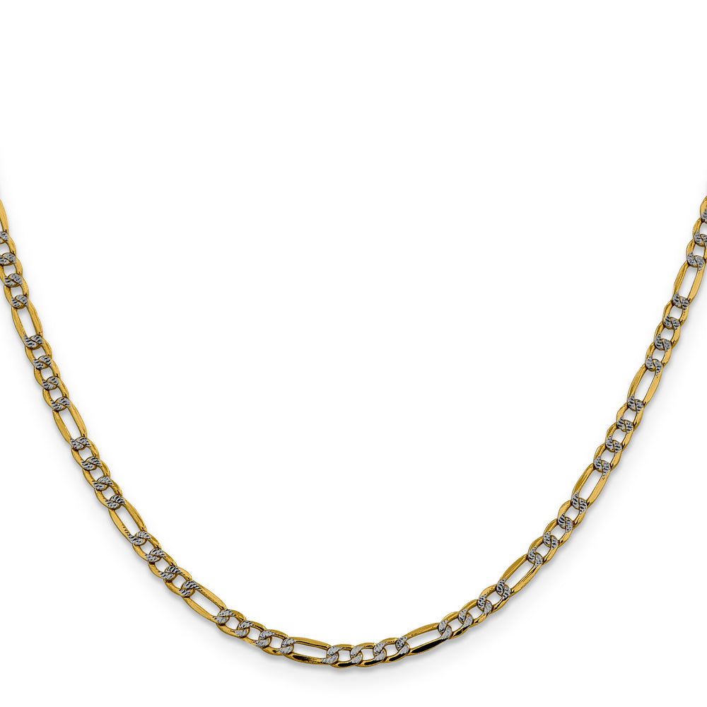 14k 3.2mm Semi-solid with Rhodium PavÃ© Figaro Chain