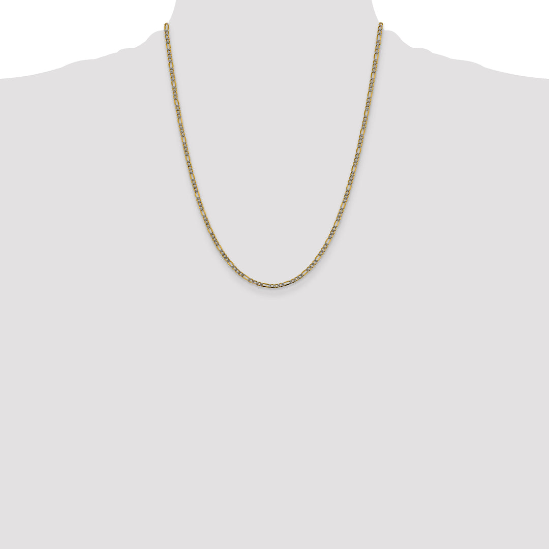 14k 3.2mm Semi-solid with Rhodium PavÃ© Figaro Chain
