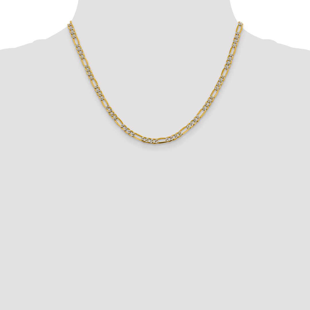 14k 3.9mm Semi-solid with Rhodium PavÃ© Figaro Chain