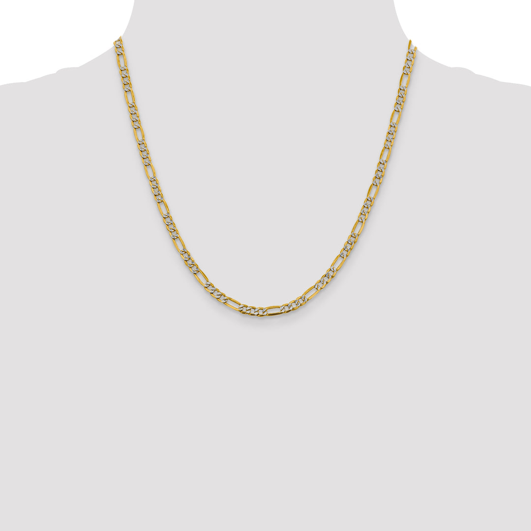 14k 3.9mm Semi-solid with Rhodium PavÃ© Figaro Chain
