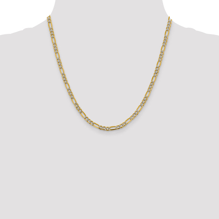 14k 3.9mm Semi-solid with Rhodium PavÃ© Figaro Chain