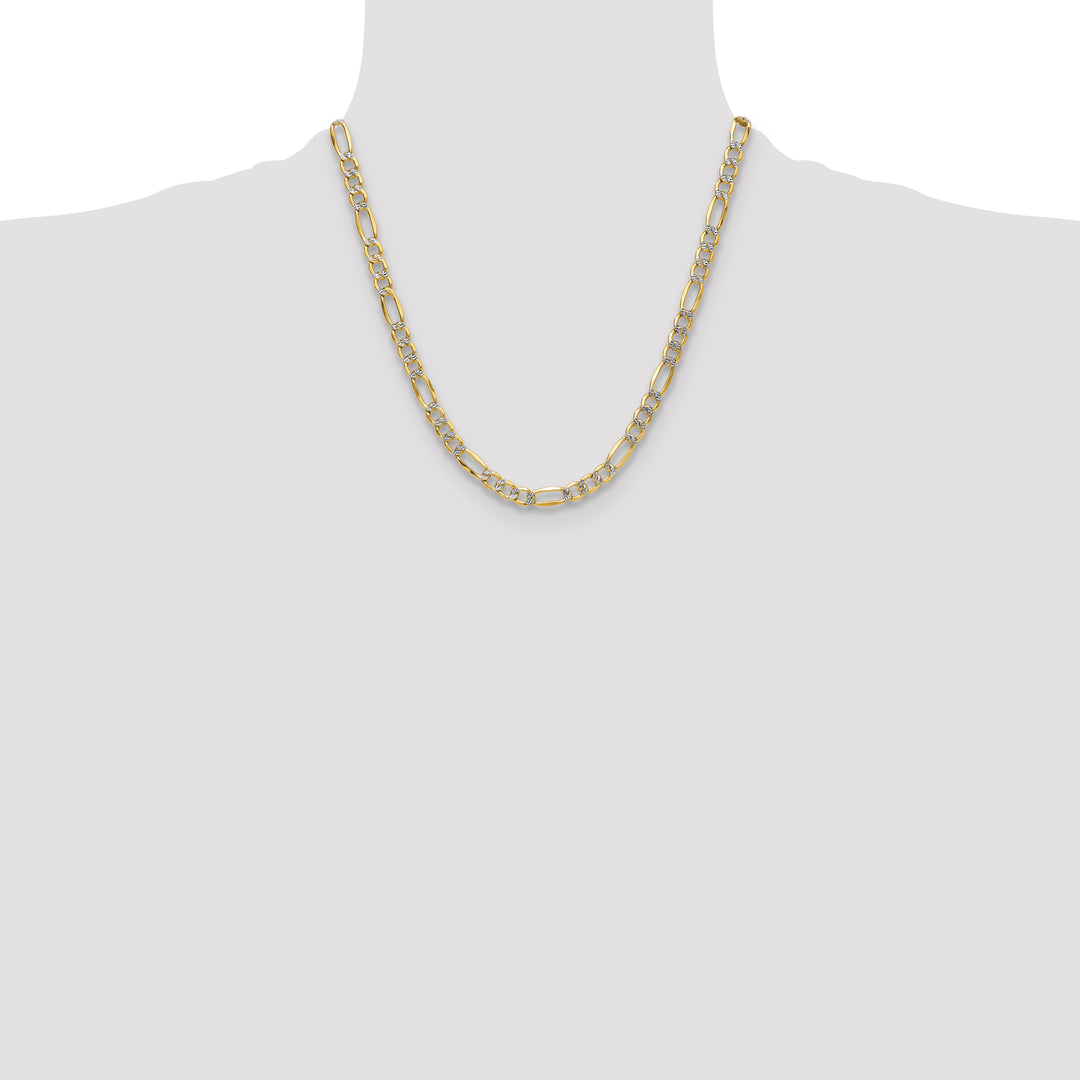 14k 6.5mm Semi-solid with Rhodium PavÃ© Figaro Chain