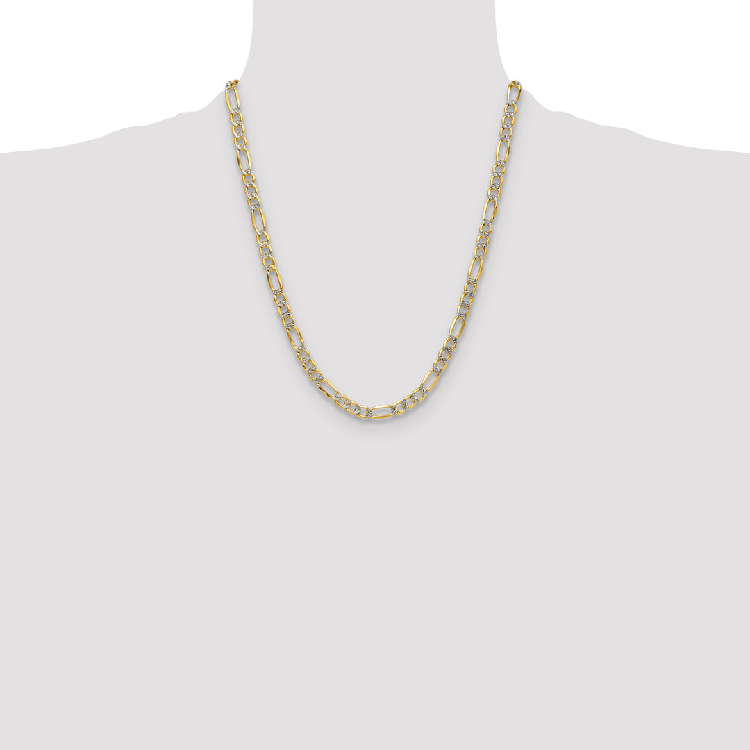 14k 6.5mm Semi-solid with Rhodium PavÃ© Figaro Chain