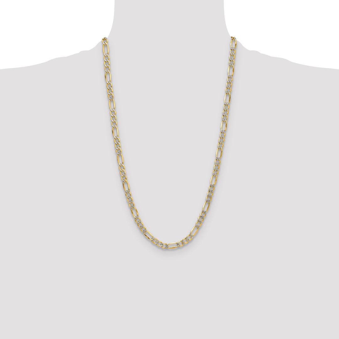 14k 6.5mm Semi-solid with Rhodium PavÃ© Figaro Chain