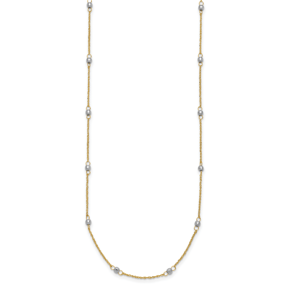 14K Two-tone Ropa Mirror Bead W/2in Ext Necklace
