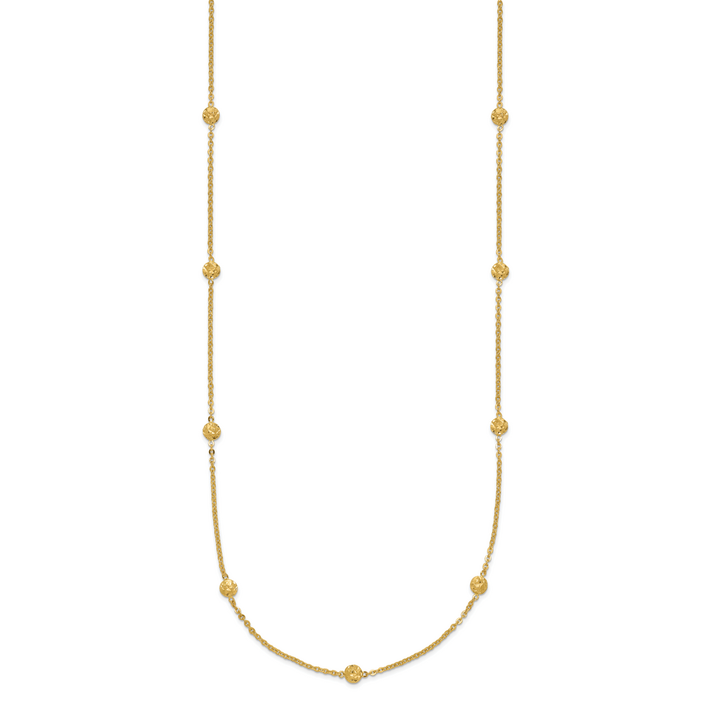 14k Polished Diamond-cut Tiny Puffed Circles 15-Station Necklace