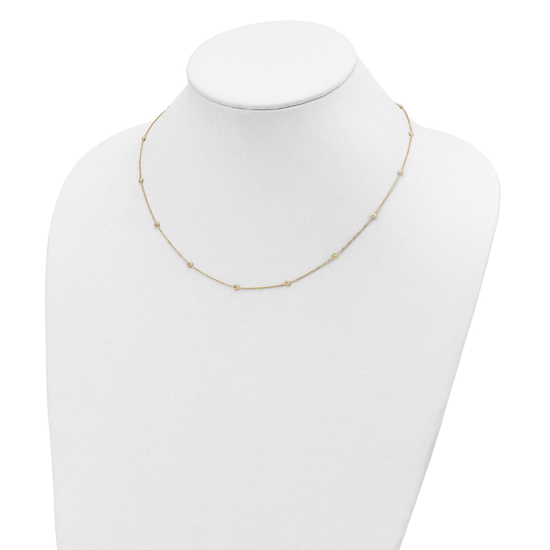 14k Polished Diamond-cut Tiny Puffed Circles 15-Station Necklace