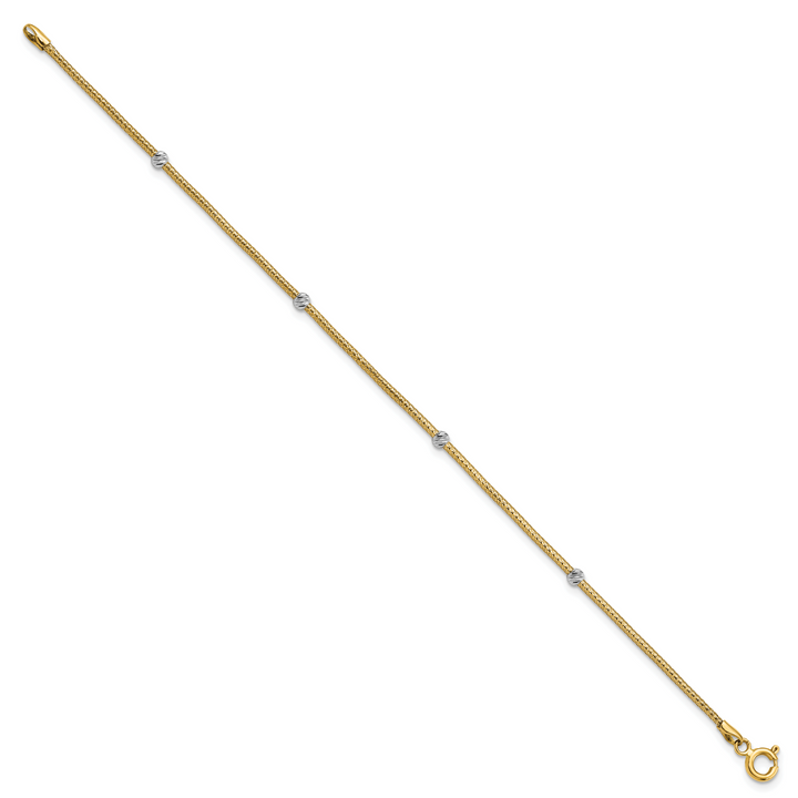 14K with Rhodium Woven Flexible D/C Beads Bracelet