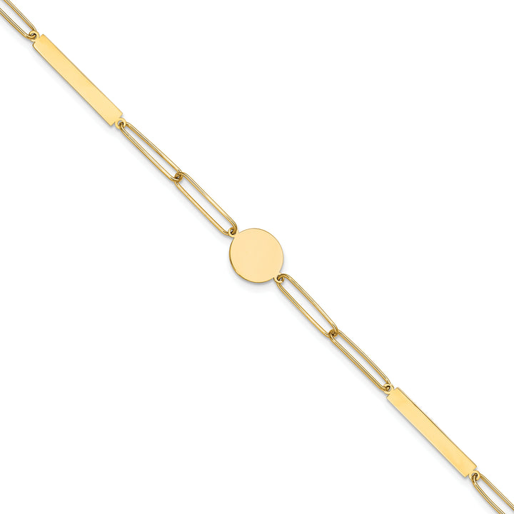 14K Polished Paperclip Link with Circle and Bar 8.25in Bracelet