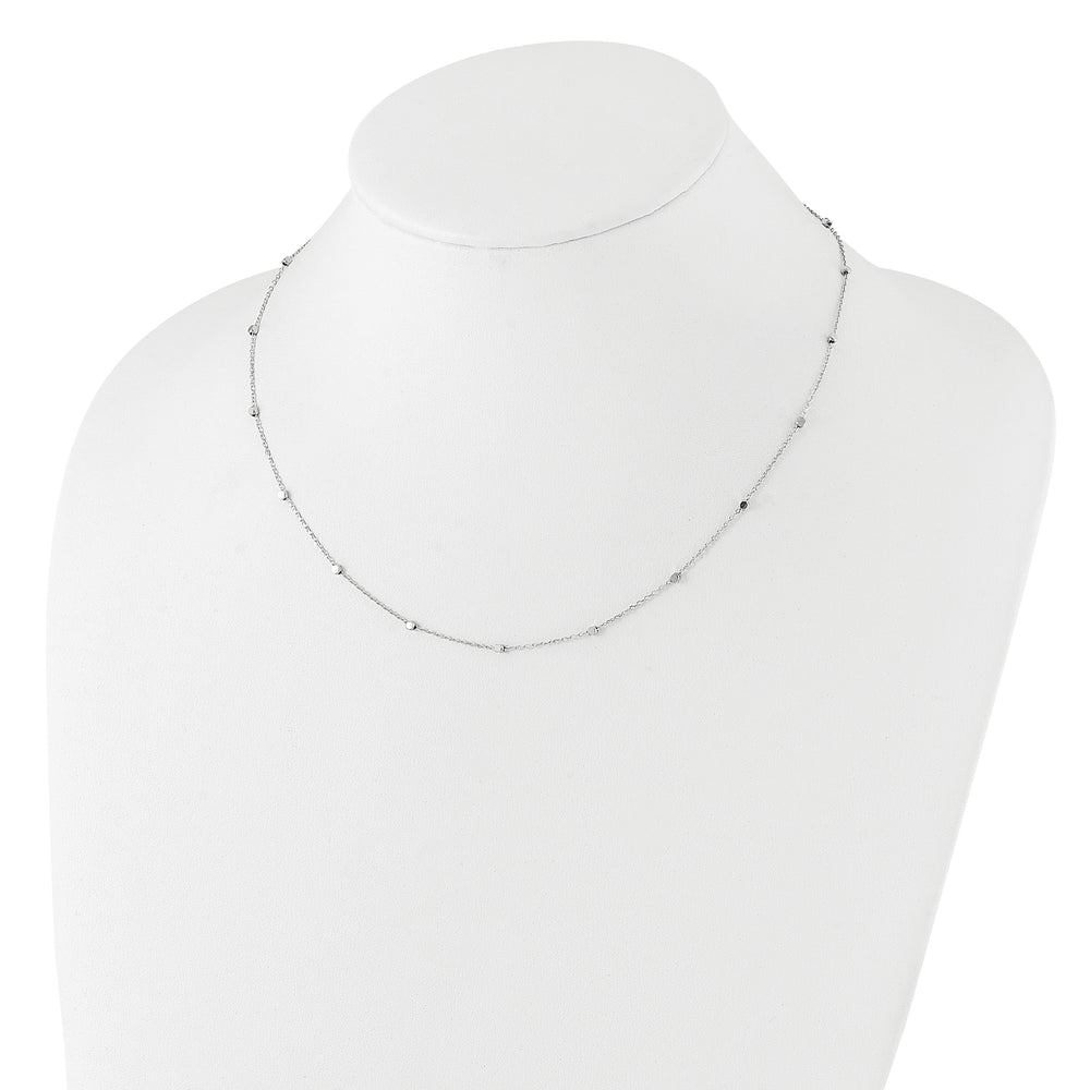 14K White Gold Polished Cube Stations w/ 2in ext. Necklace