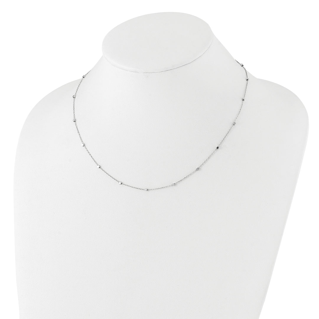 14K White Gold Polished Cube Stations w/ 2in ext. Necklace
