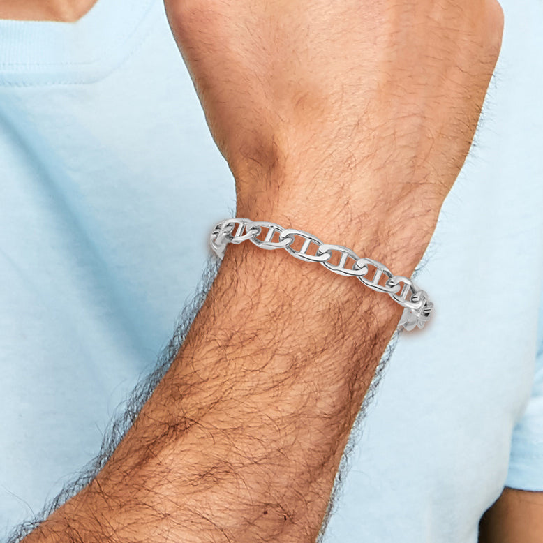14k WG 9mm Hand-polished Anchor Link Bracelet