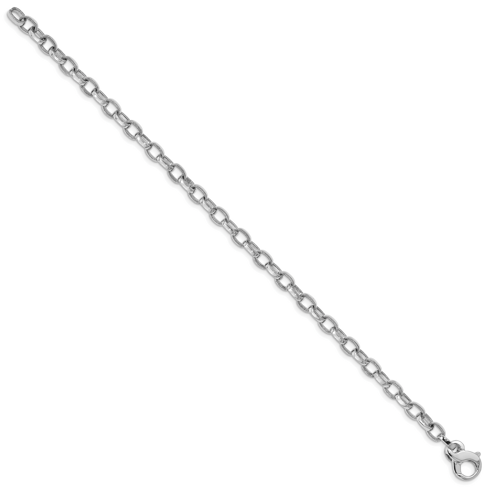 14k White Gold 5mm Hand Polished w/Ridged Edges Link Bracelet