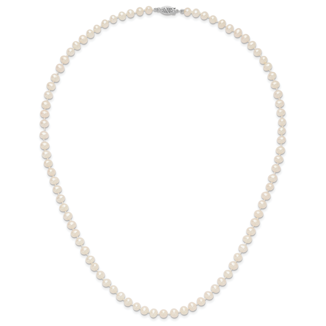 14k WG 5-6mm White Near Round Freshwater Cultured Pearl Necklace