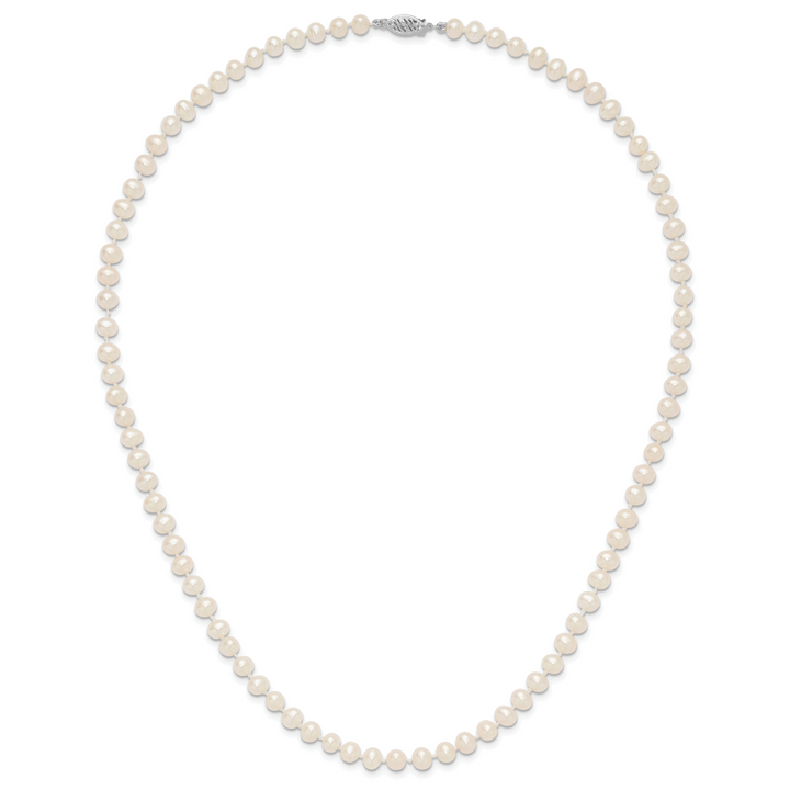 14k WG 5-6mm White Near Round Freshwater Cultured Pearl Necklace