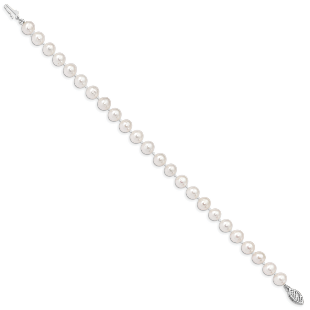 14k WG 6-7mm Near Rnd Wht Freshwater Cultured Pearl 7.5in Bracelet