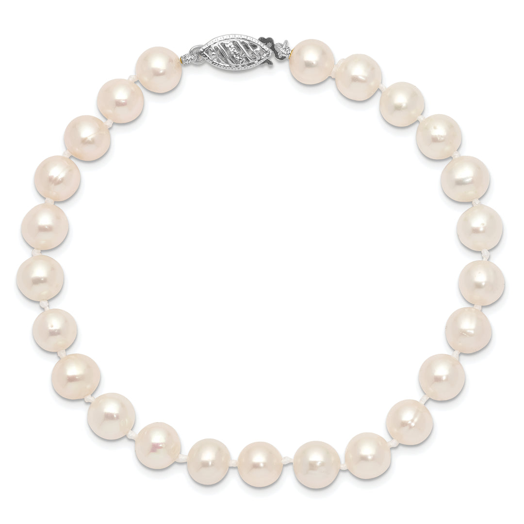 14k WG 6-7mm Near Rnd Wht Freshwater Cultured Pearl 7.5in Bracelet