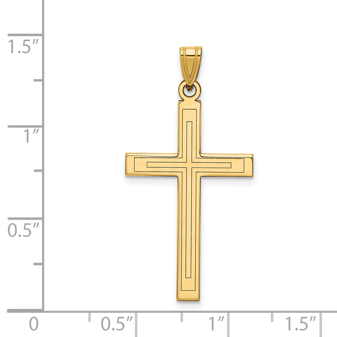 14k Solid Laser Etched Cross Pendant