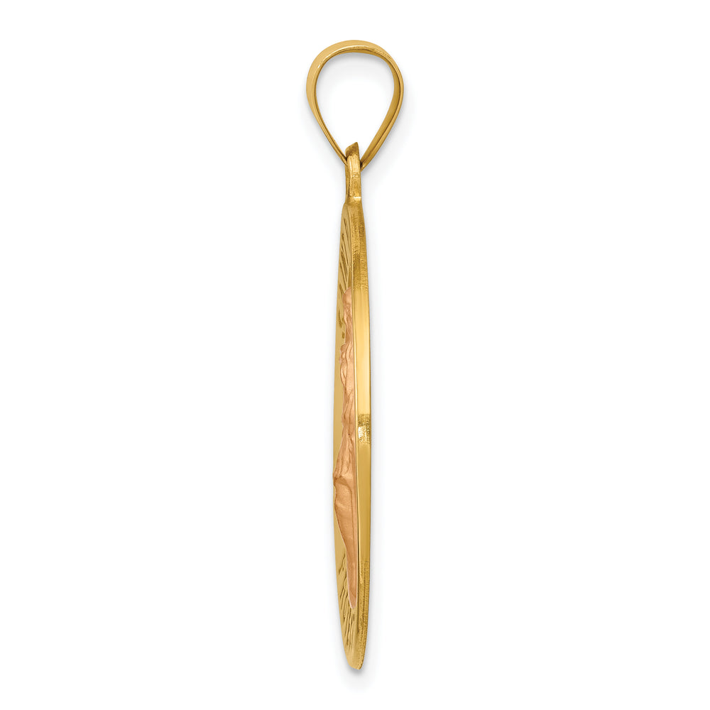 14k Polished and Satin St Florian Medal Hollow Pendant