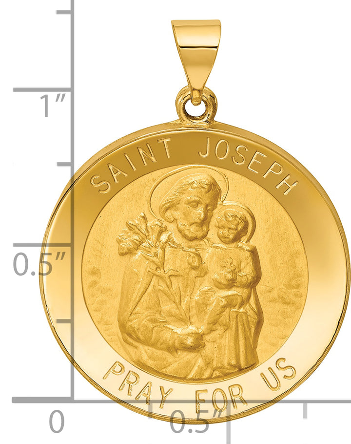 14k Polished and Satin St Joseph Medal Hollow Pendant