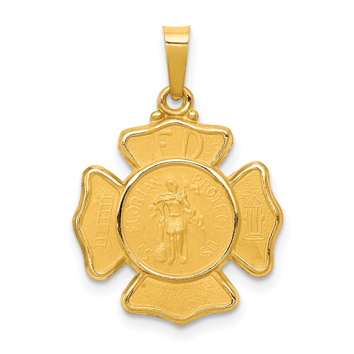 14k Polished and Satin St Florian Badge Medal Hollow Pendant