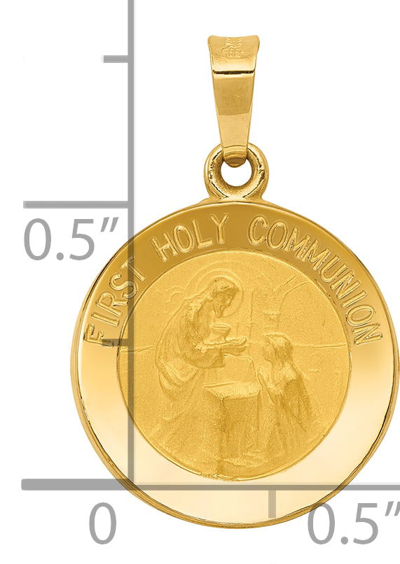 14k Polished/Satin First Holy Communion Medal Hollow Pendant