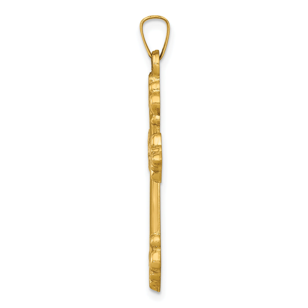 14k Polished Fleur de Lis Cross Pendant